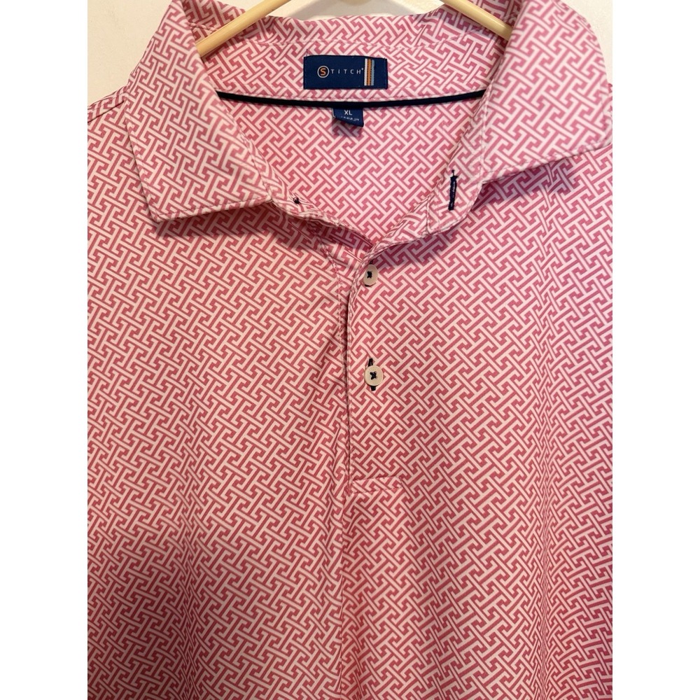 Stitch Golf Mens Pink Geometric Short Sleeve Polo Shirt XL Regular Fit Casual - Picture 2 of 3